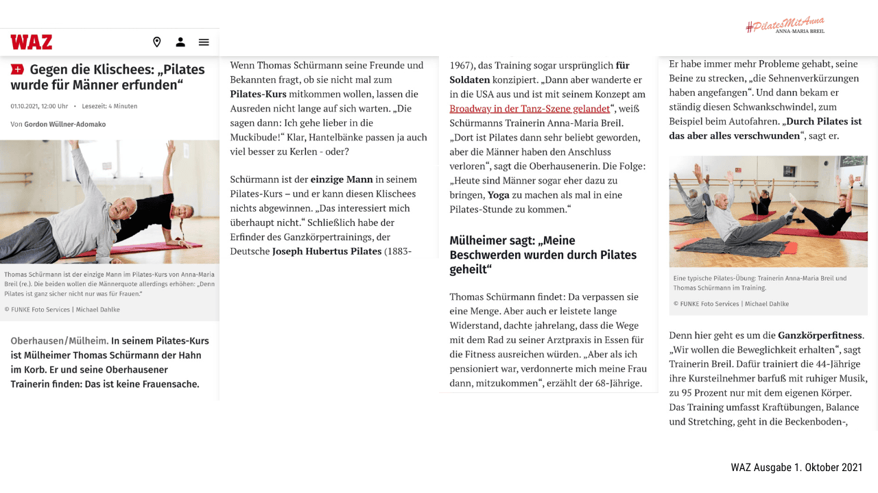 WAZ Artikel Männer im Pilates Oktober 2021 Teil 1 WAZ Artikel Männer im Pilates Oktober 2021 Teil 1