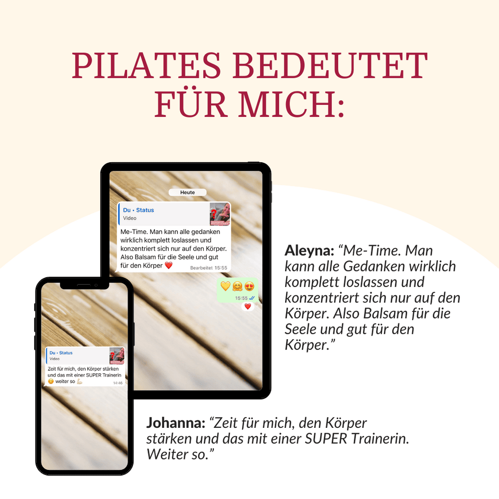 Pilates ist für mich Me-Time und Balsam für die Seele und den Körper - Mockup Testimonial
