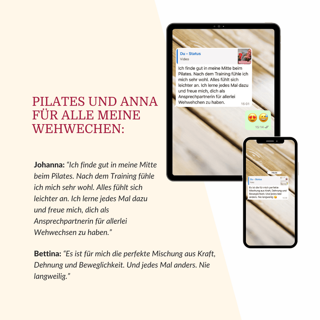 Pilates und Anna für alle meine Wehwechen - Mockup Testimonial