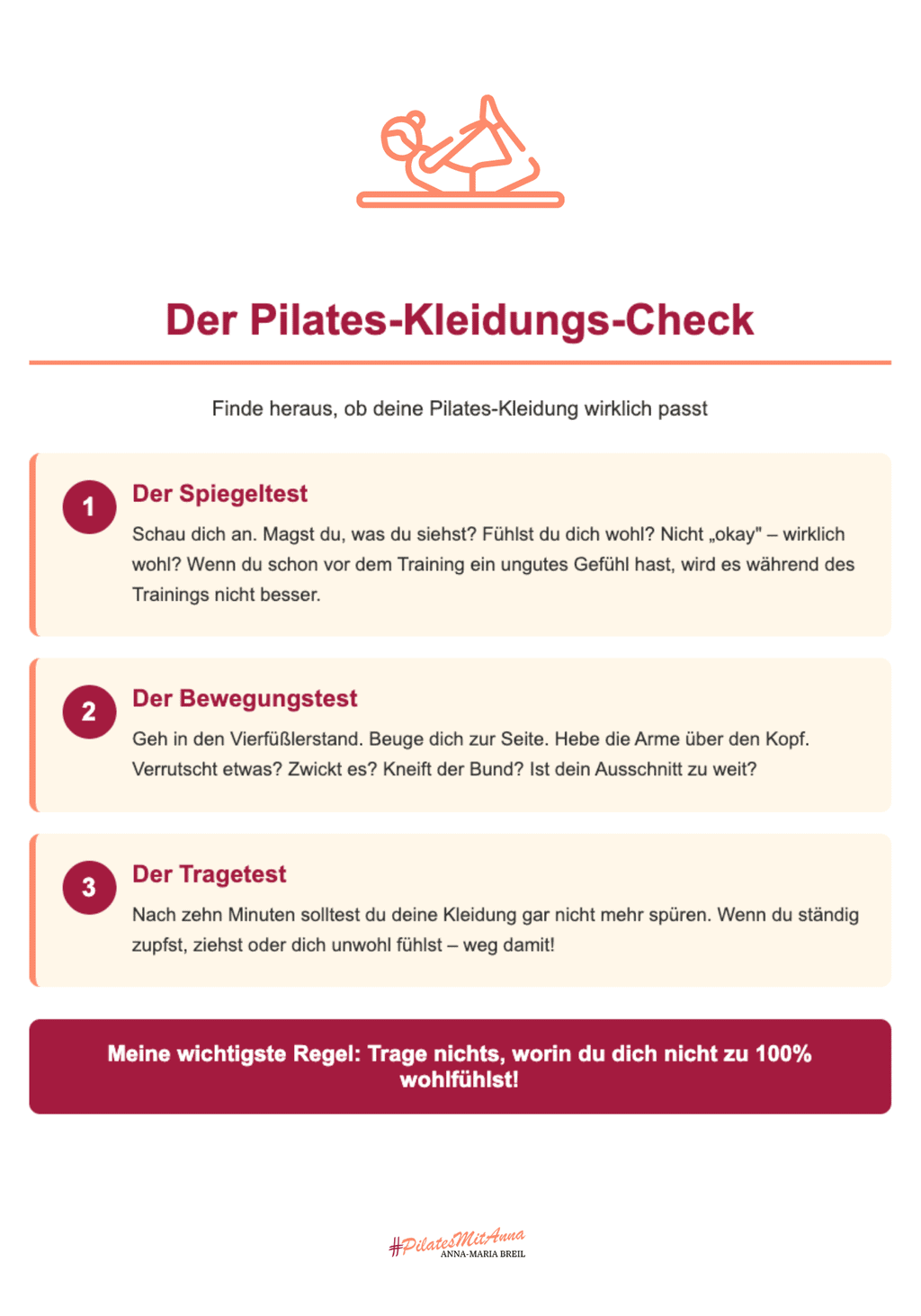 der Pilates Kleidungs Check Infografik: der Pilates Kleidungs Check